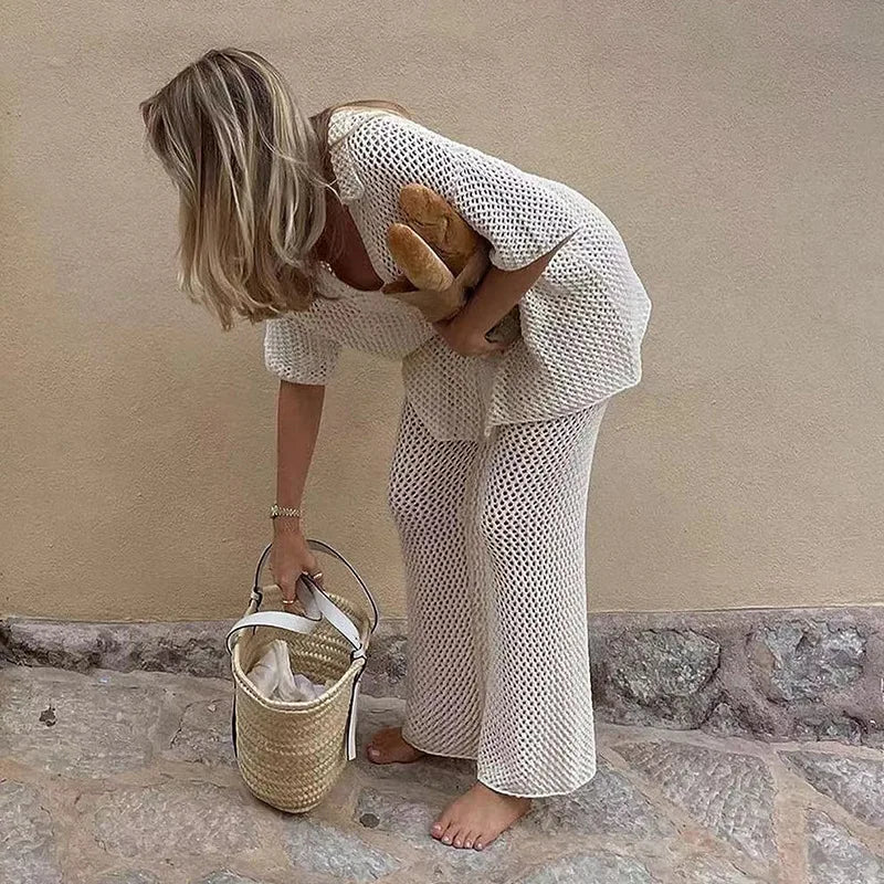 Two-piece crochet suit