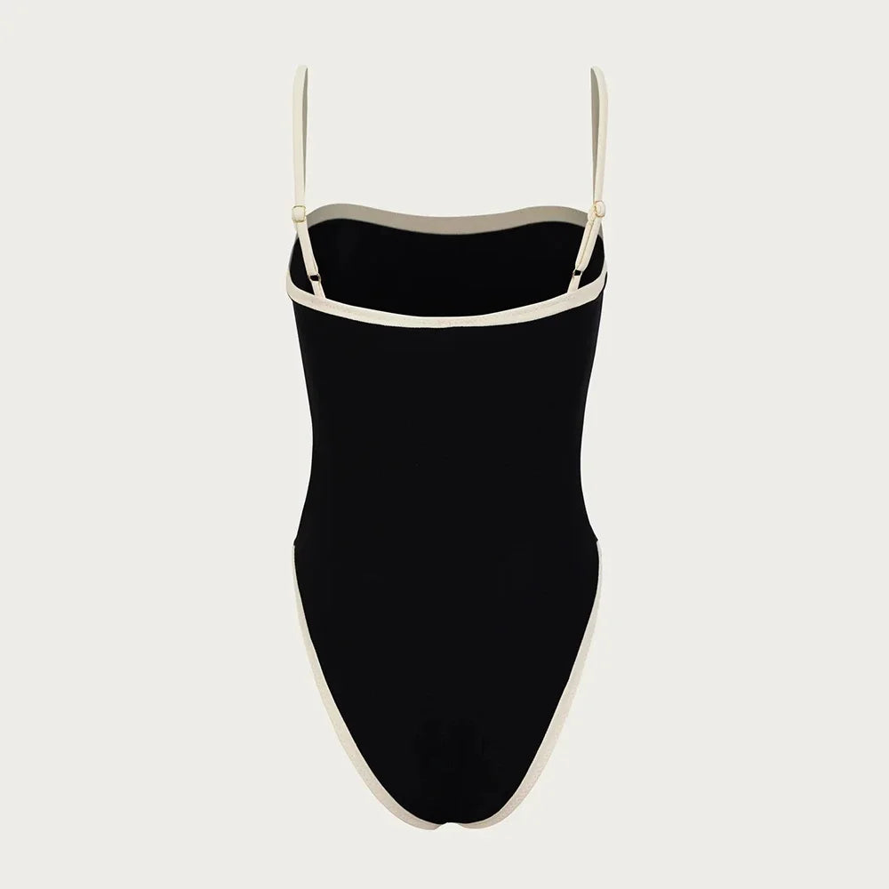 Schwarzer Bandeau-Badeanzug im Retro-Stil